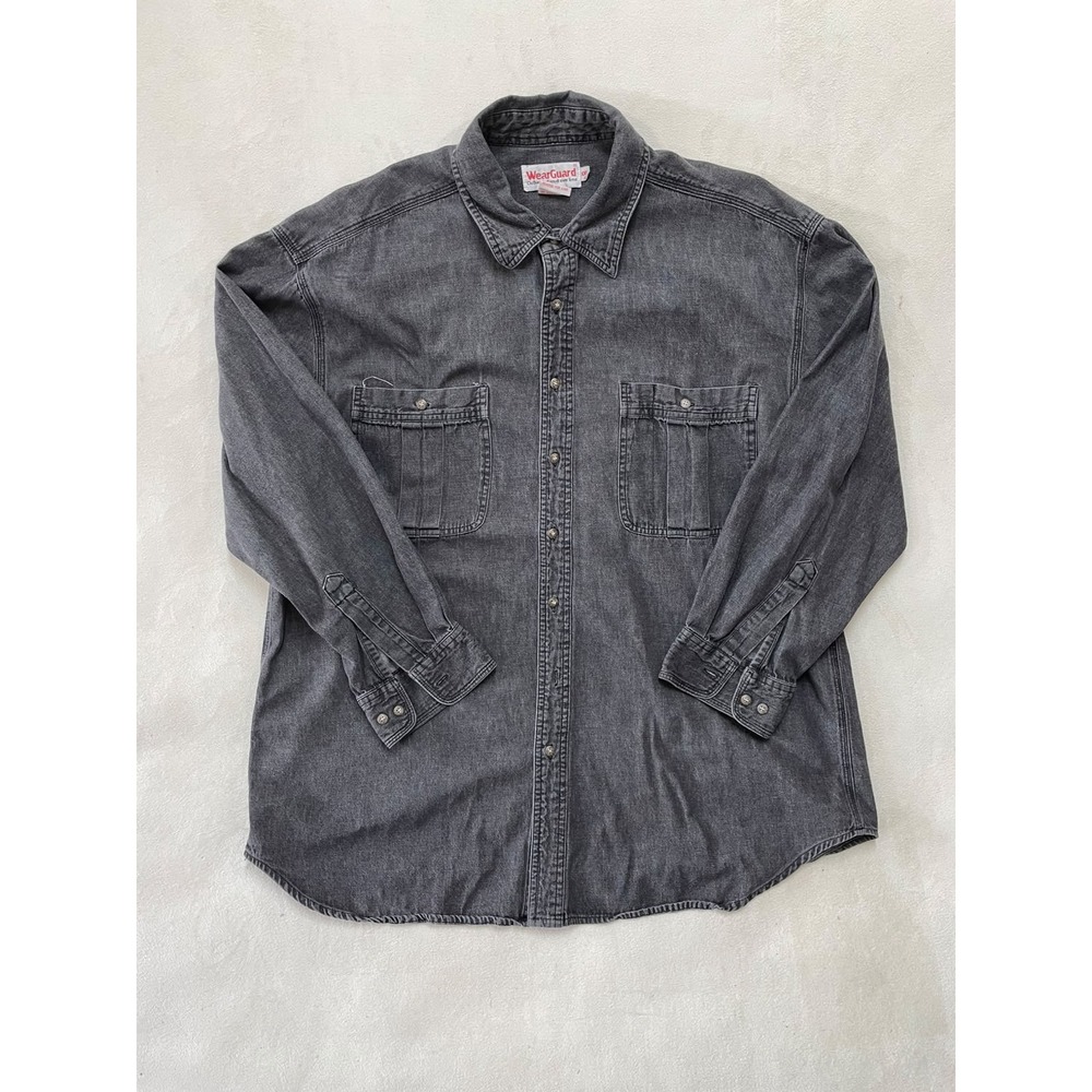 WearGuard Mens XXL Black Denim Work Shirt Long Sleeve Cotton Button Down Faded